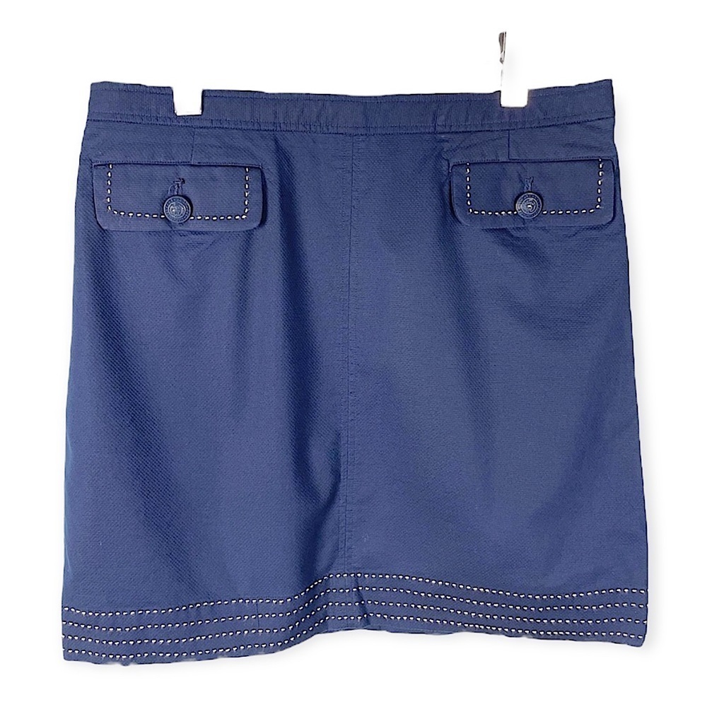 Brooks Brothers Navy Blue Cotton Skirt White Stitching Size 10 Preppy Business